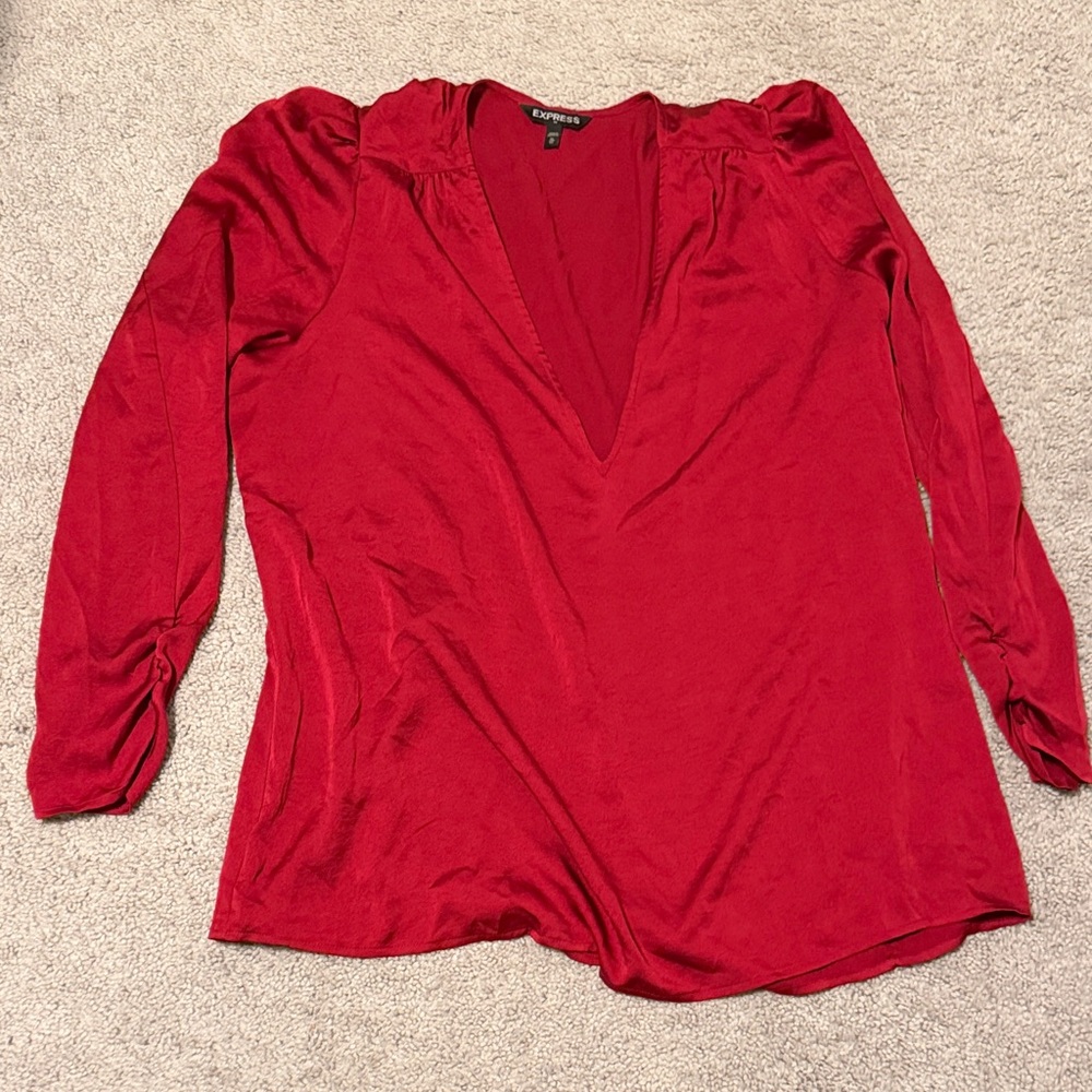 NWOT Express Deep V-Neck Red Blouse XL